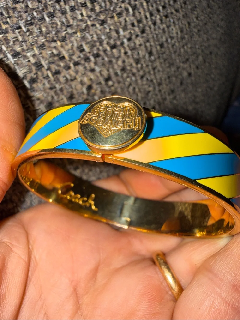 Coach POPPY Gold-Tone Bracelet with Yellow and Blue Enamel Stripes